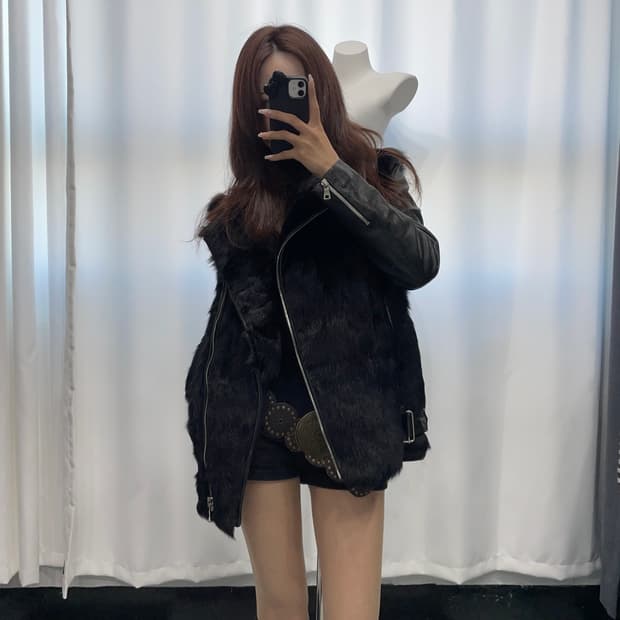 🎸블랙 퍼 레더 자켓🎸