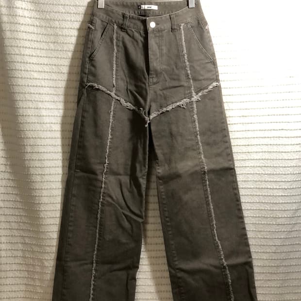 에트몽  카키 와이드핏 코튼 팬츠