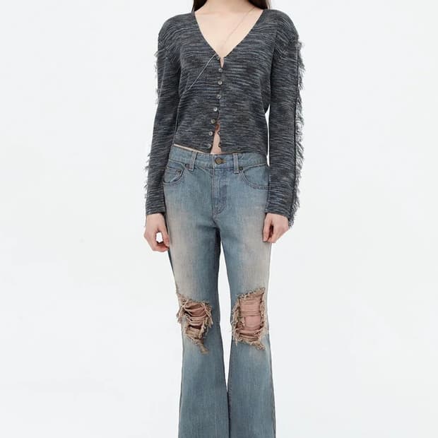 카티지하우스 Washed ripped slim jeans (Blue)