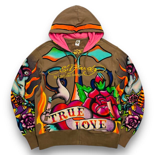 에드 하디 로즈 트루 러브 올드스쿨 타투 빈티지 후디 집업