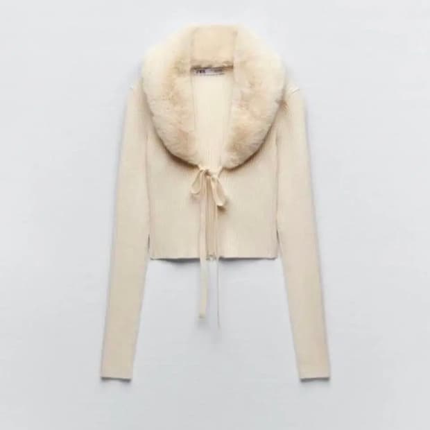 자라 에코 퍼 가디건 아이보리 M