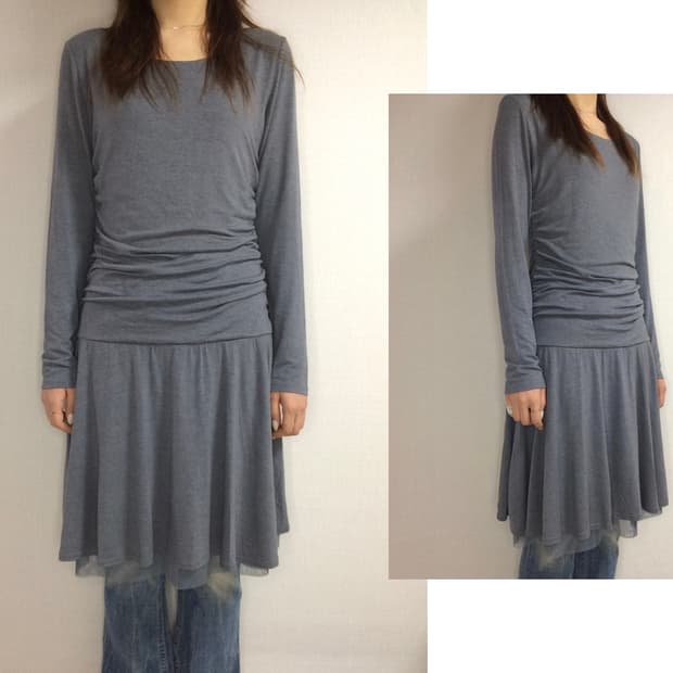 빈티지 그레이 셔링 레이스 레이어드 원피스