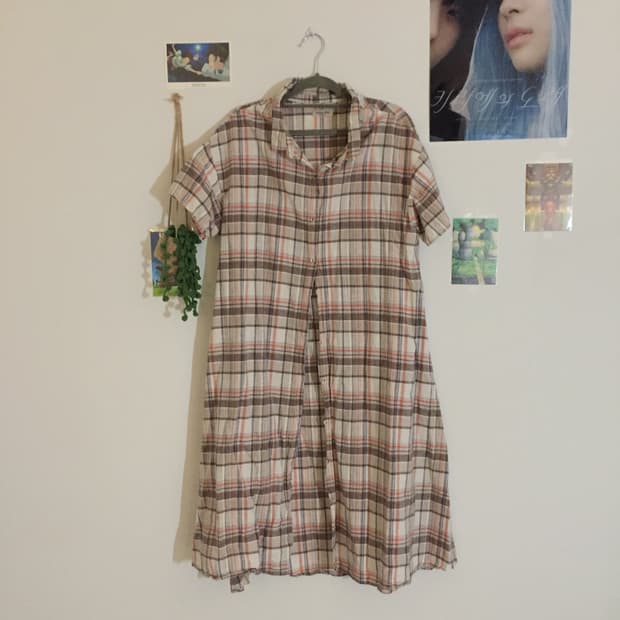 체크 반팔 원피스 모리