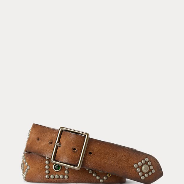 RRL 스터드 러프아웃 레더 벨트 30