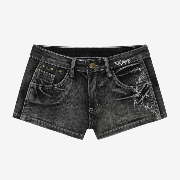 길라아카이브 TATTOOED GRAPHIC DENIM SHORTS