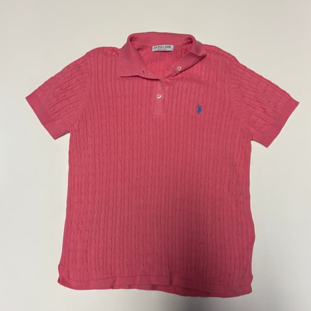 여성 Us 폴로 케이블 핑크 반팔 니트 M