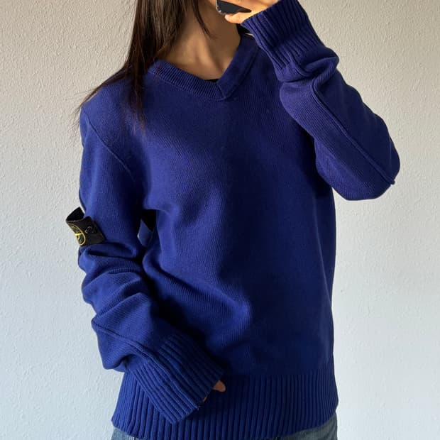 [M]스톤 아일랜드 정품 와펜 패치 브이넥 니트