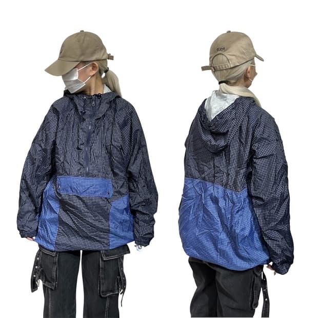 일본 빈티지 rodeo 네이비 아노락 체크 바람막이 올드스쿨 트랙 자켓 