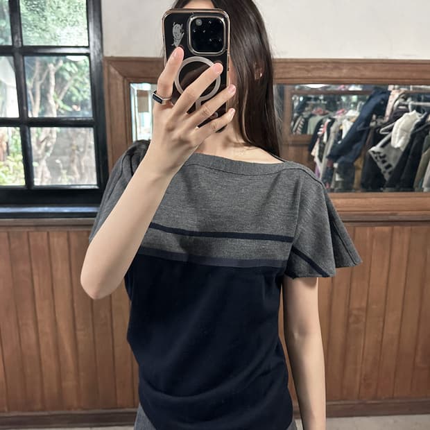 SACAI LUCK back ribbon wool knit