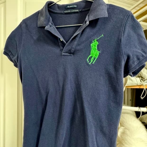 정품 폴로랄프로렌 빅포니 네이비 카라 반팔 L