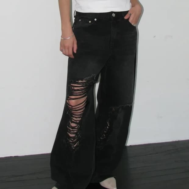 밀로우먼 커브드 데님 진