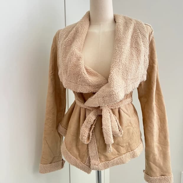 빈티지 갸루 퍼 카라 벨트 코트 자켓