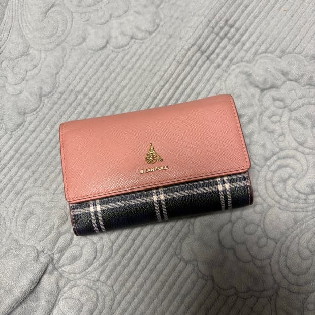 빈폴 빈티지 핑크 체크 지갑