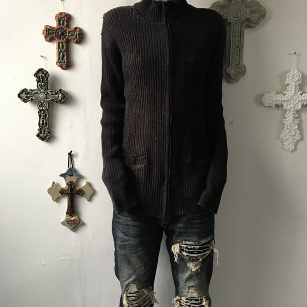 High neck ribbed zip up