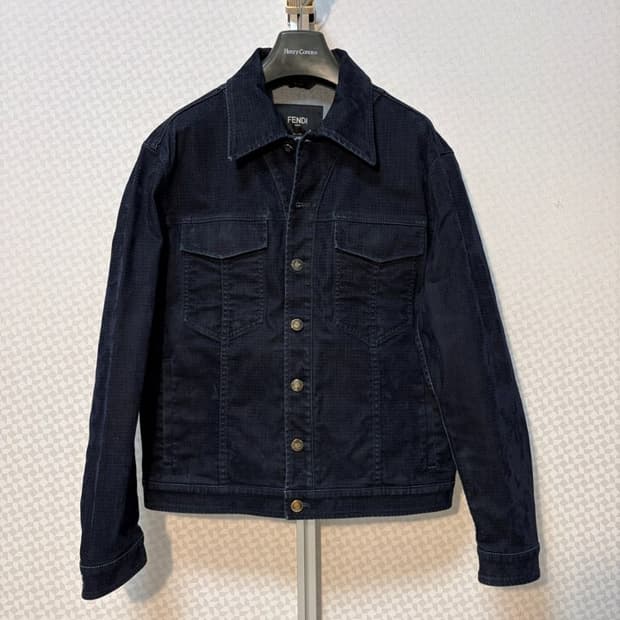 펜디 FENDI 마이크로 FF 모노그램 벨벳 데님 트러커 자켓 