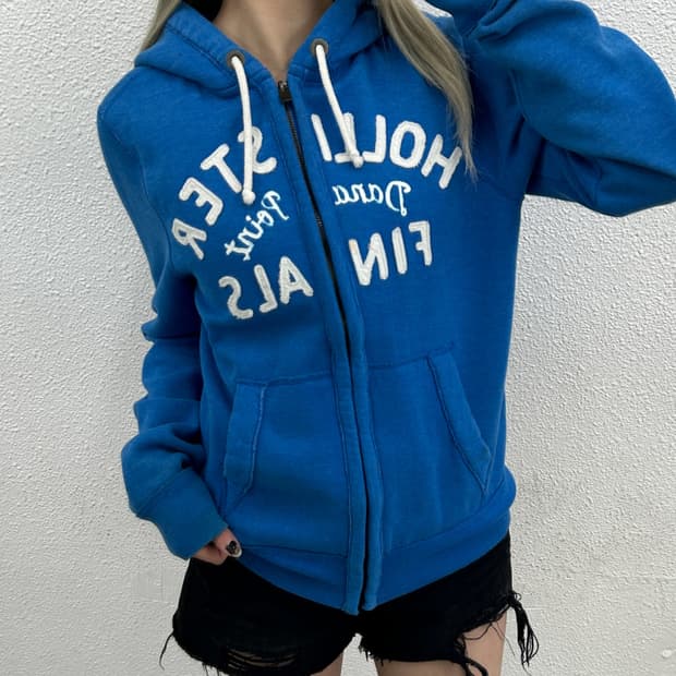 홀리스터 센터로고 블루 후드집업 S