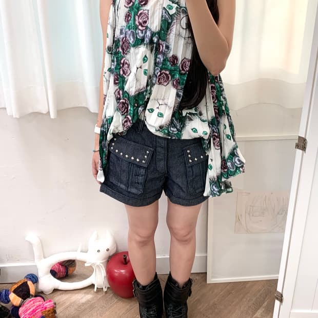 수나오쿠와하라 스터드 데님 팬츠