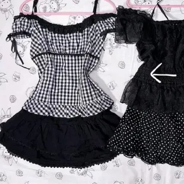 공겜여주핀터깔 체크 오프숄더 리본레이스 블라우스 로걀탑