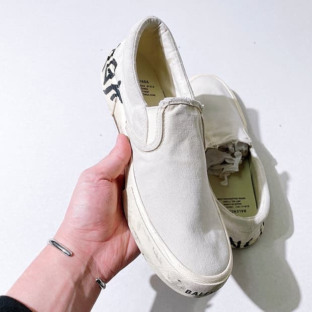 (정품/새상품) 발렌시아가 남성 화이트 블랙 PARIS 그래피티 슬립온