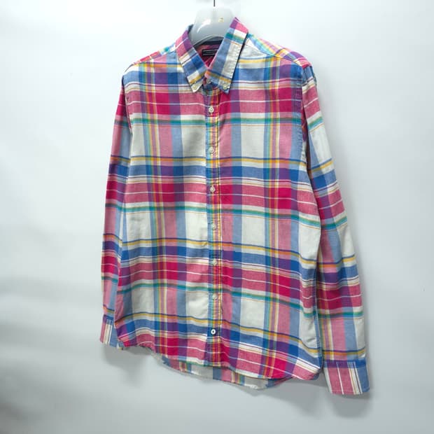 ​타미힐피거 코튼 린넨 체크 롤업 셔츠 (95~100)