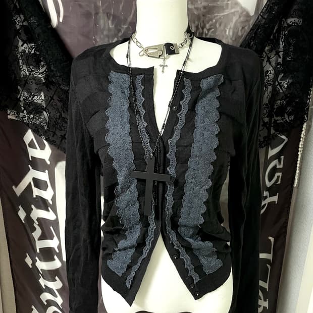 아츠로 타야마 JPN 프릴블랙가디건 로맨틱갸루로걀니혼진히피그런지리즈리사