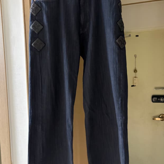 (4) 폴리테루 행크 스트라이프 데님 블루 차콜