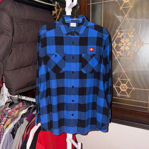 컨버스 재팬 투포켓 체크 플란넬 셔츠 블루