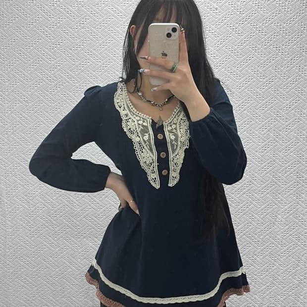 빈티지 모리걸 키치 여리 레이스 블라우스 90 C07664