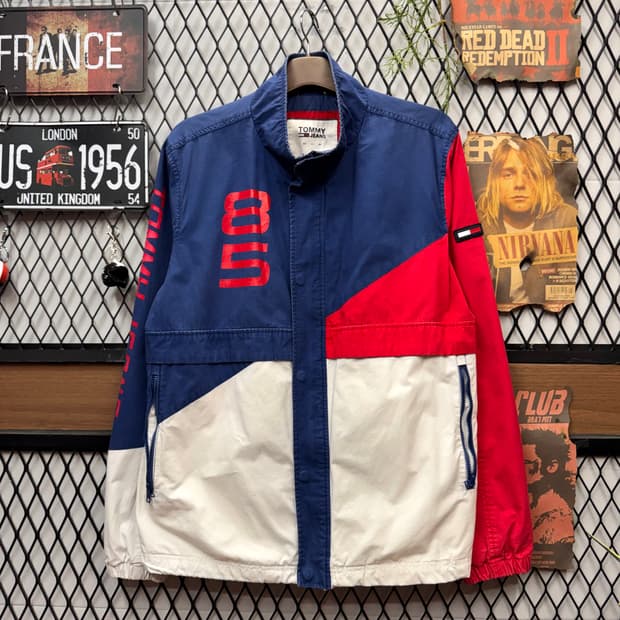 타미 진스 나일론 자켓 레트로 컬러블록 포인트 로고 배색