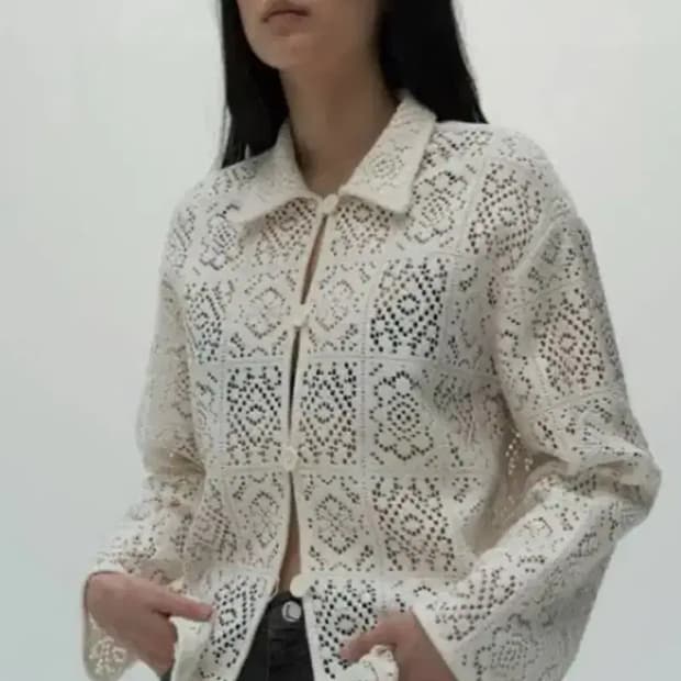 아모멘토 크로셰 크로쉐 자켓 베이지