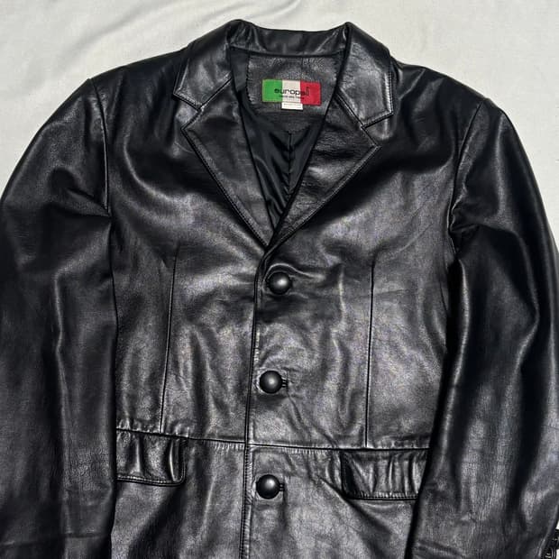 100 빈티지 블랙 가죽 블레이져