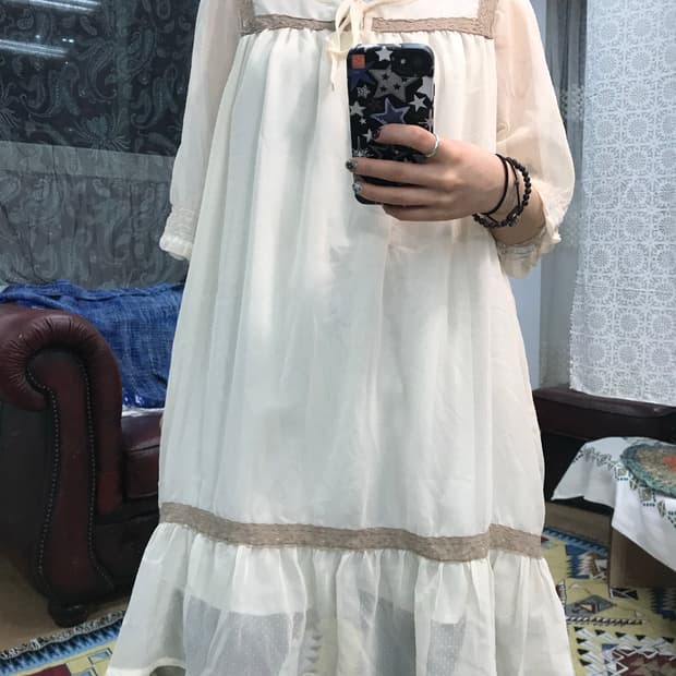 빈티지 도트 시스루 반팔 원피스 (Z1005)