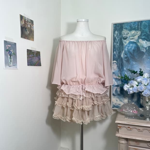 sheer pink off-shoulder blouse(size-F)