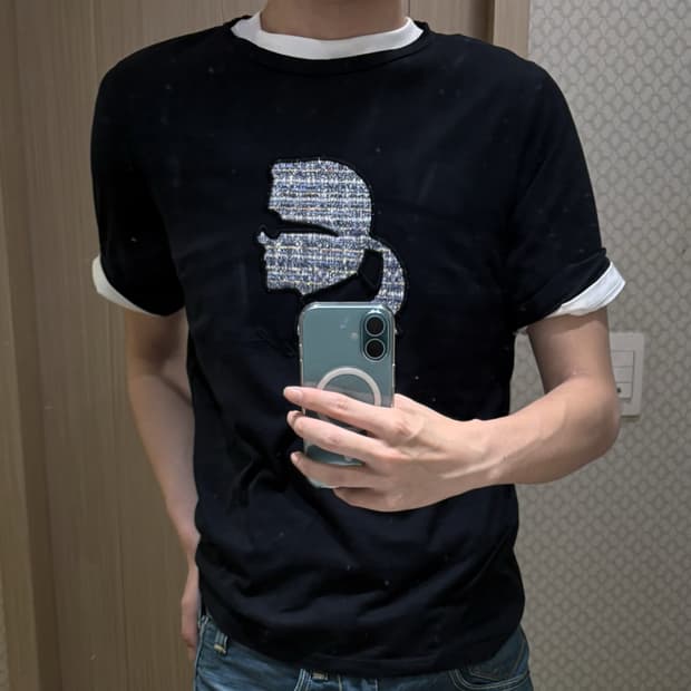 [66/M] 칼 라거펠트 트위드 로고 와펜 반팔