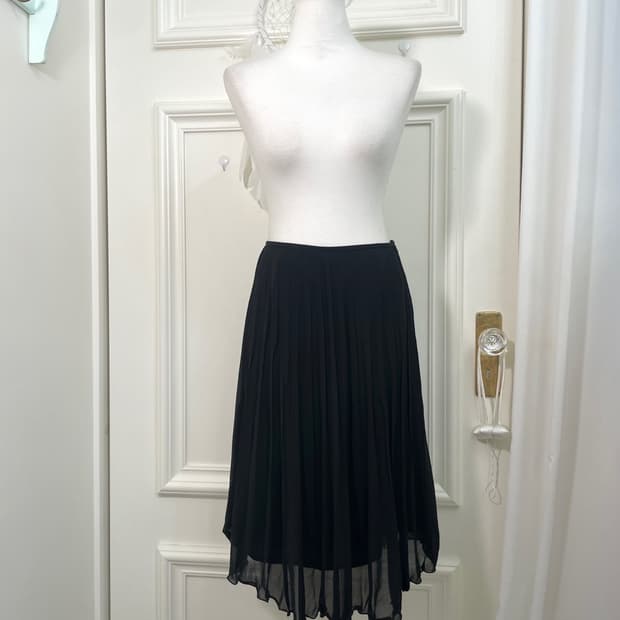 black basic pleats chiffon midi skirt