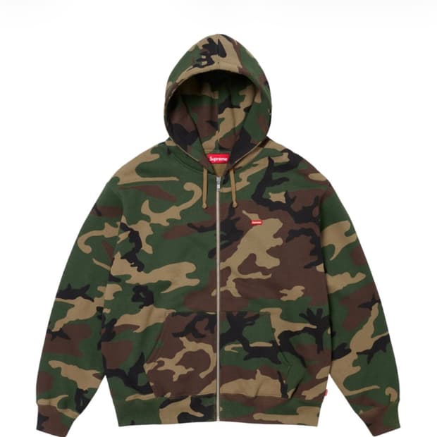 슈프림 스몰 박스 집업 후드 스웨트셔츠 우드랜드 카모 - 24FW
