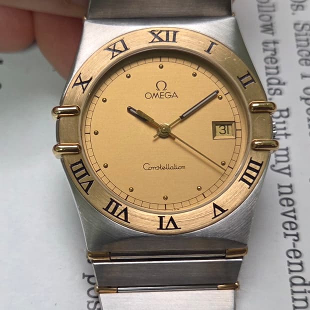 빈티지 오메가 컨스틸레이션 샴골판 골드콤비 하프바 쿼츠 남성용 