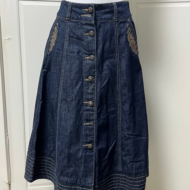 한국 한복 풍 생지 데님 롱스커트