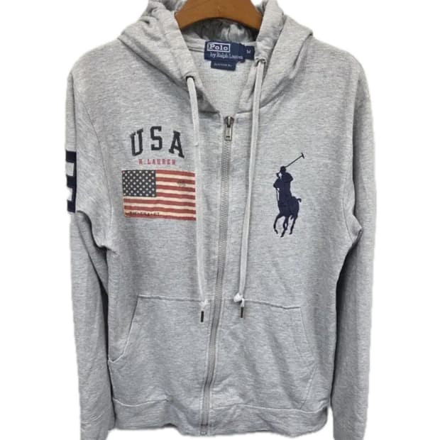 폴로 랄프로렌 빅포니 성조기 그레이 후드집업 m