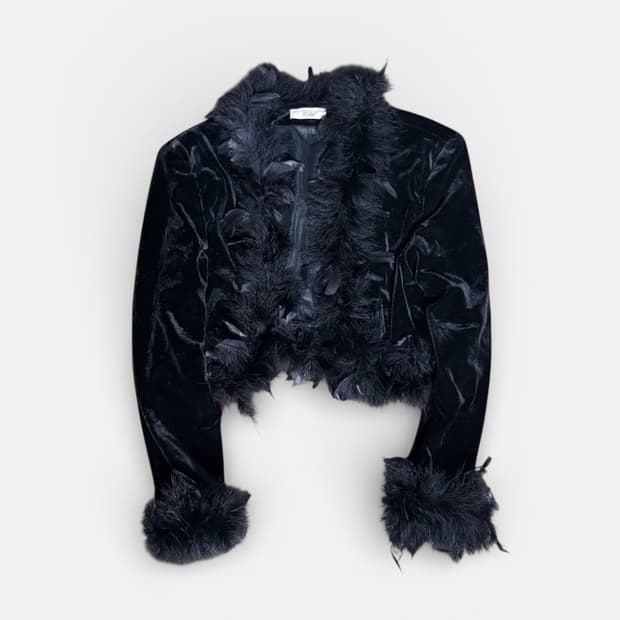 Feather-Trim Velvet Bolero