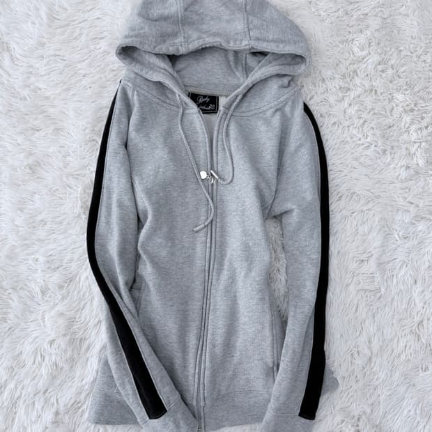y2k 그런지 블랙 라인 그레이 후드 집업