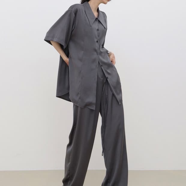 새상품) 트리밍버드 코클 셋업 팬츠 + 셔츠 세트 다크 실버
