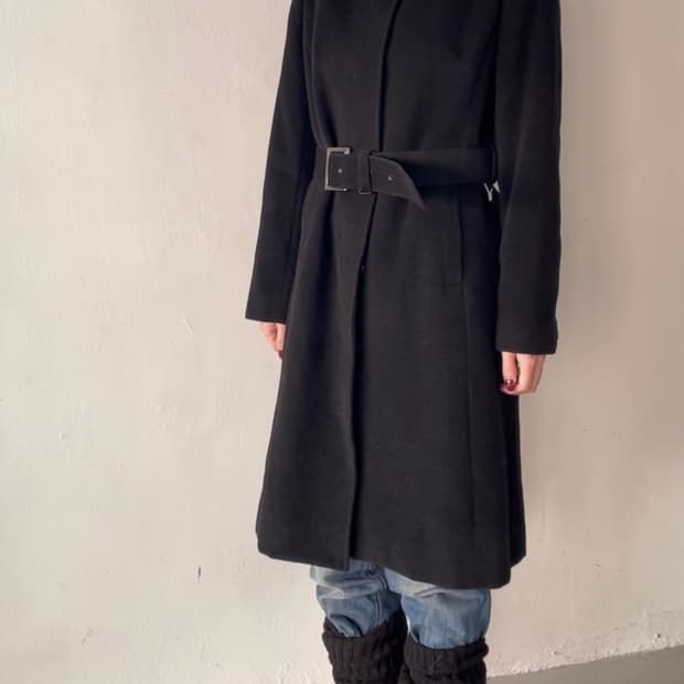 Comme Ca Ism 폭스 퍼 카라 벨튀드 코트 (퍼 탈착가능)