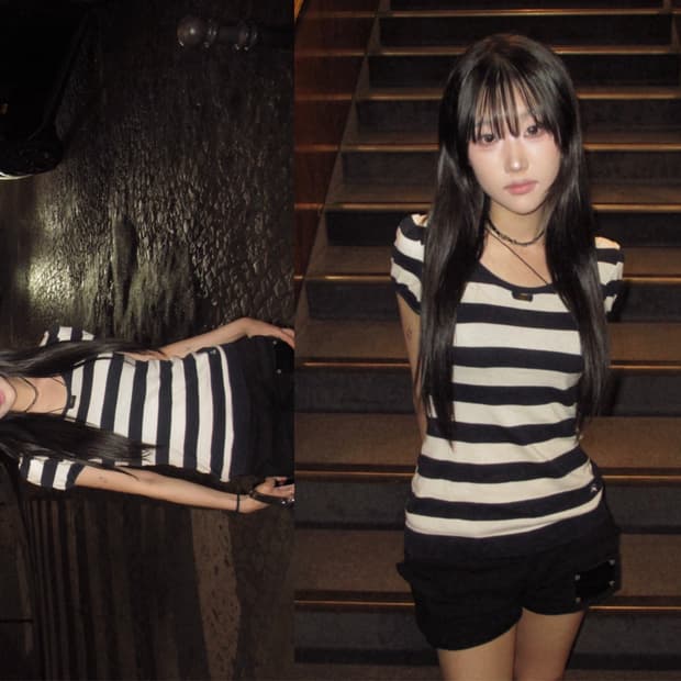 버버리 다크네이비 퍼프 로고 디테일 딱붙 반팔