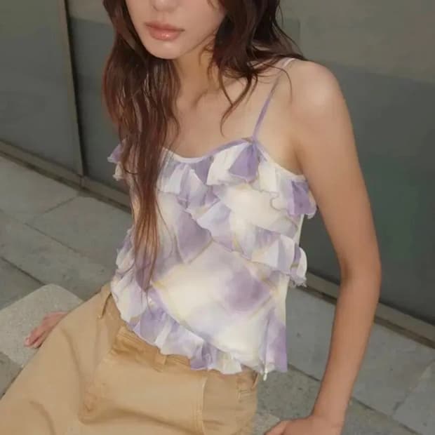 택달린 새상품 자라 프릴 체크 탑 L