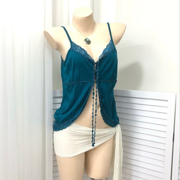 teal tie lace detail sleeveless