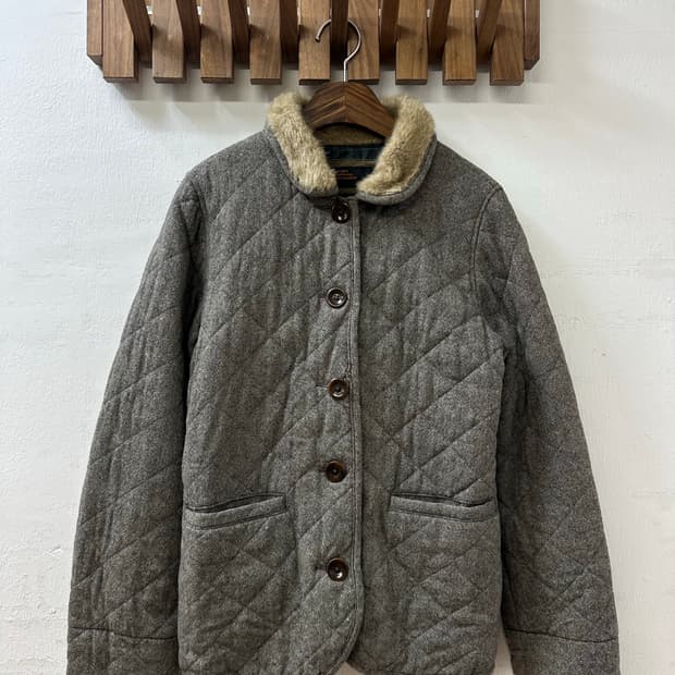 일본빈티지 Sunny Clouds 울 혼방 퍼 트리밍 퀼팅 코트 