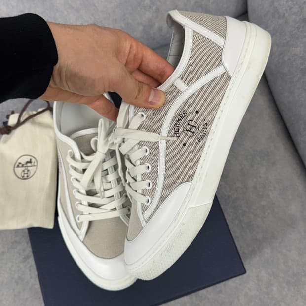 [40.5] 에르메스 겟 스니커즈 캔버스 프루누아/블랑