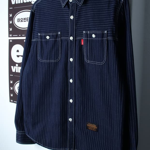 (L-XL) 언더에어 셔츠 남방 스트라이프 스티치 인디고-H33207