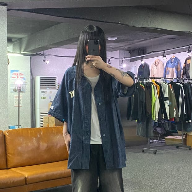 스타터 X 필드플란넬 인디고 블루 데님 베이스볼 자켓  B4529 